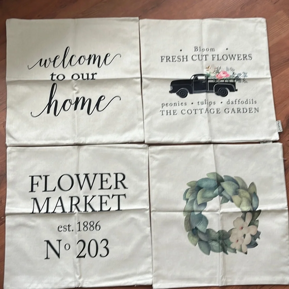 NWT Set of 4 cottage core linen canvas 18in square pillow covers